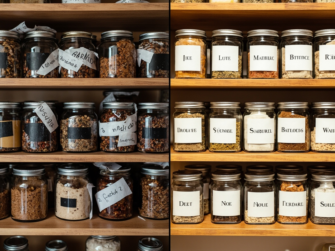 Side-by-side comparison of inconsistent mixed-format labels vs uniformly applied labels demonstrating format consistency