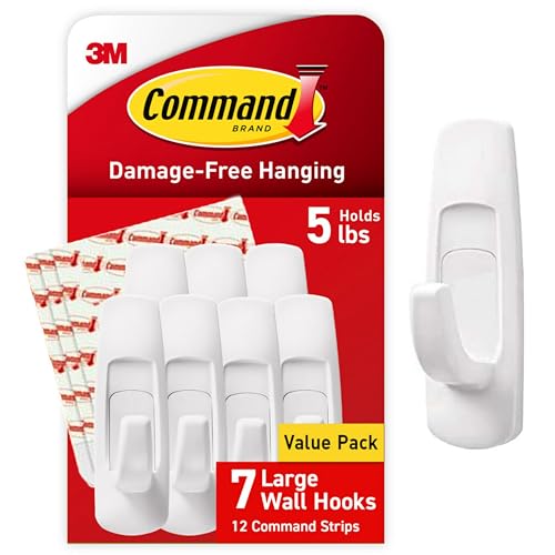 Command Large Utility Hooks, 7-Hooks, 12-Strips, Damage-Free
