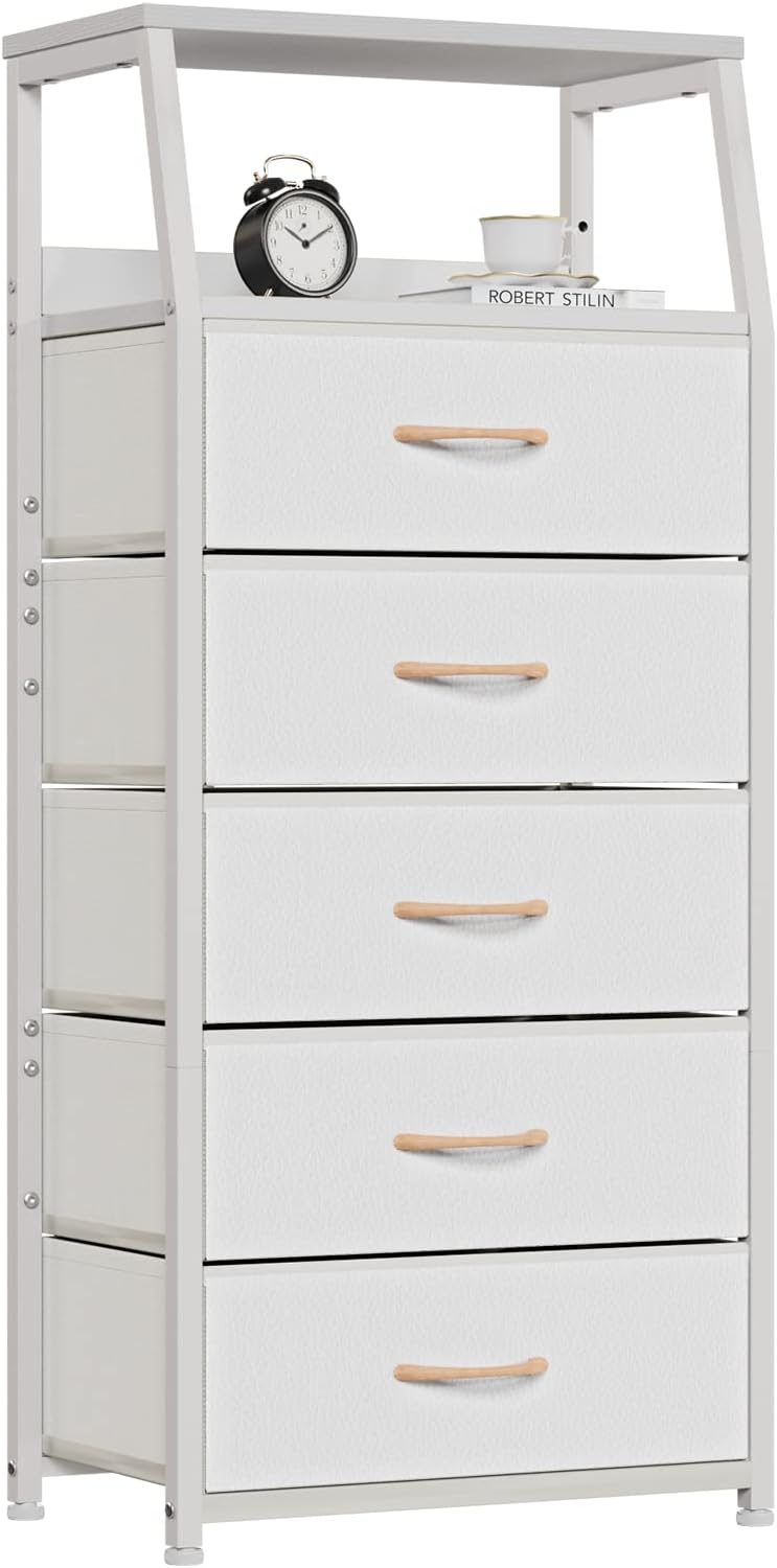 Furnulem 5-Drawer Vertical Storage Tower (White)