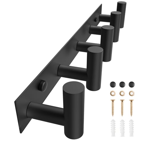 VAEHOLD Black Hat and Coat Wall Mount Rack 5 Hooks