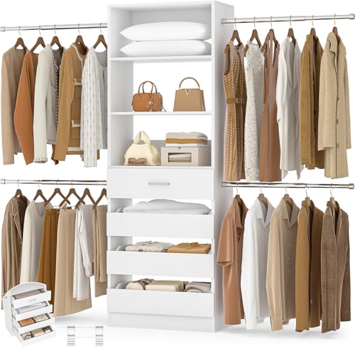 Aheaplus Closet System 4-9Ft with 4 Wooden Drawers
